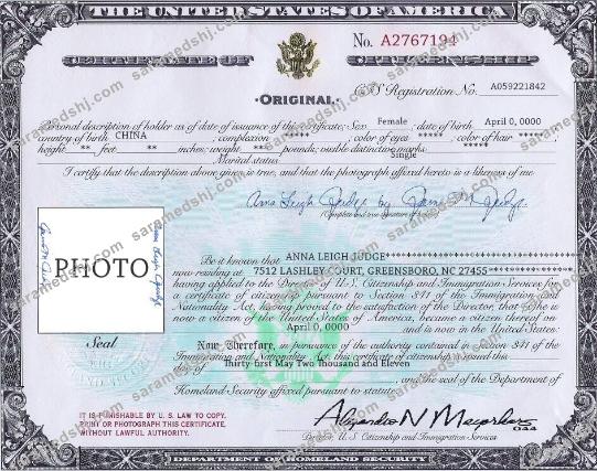 USA Citizenship certificate template in PSD format